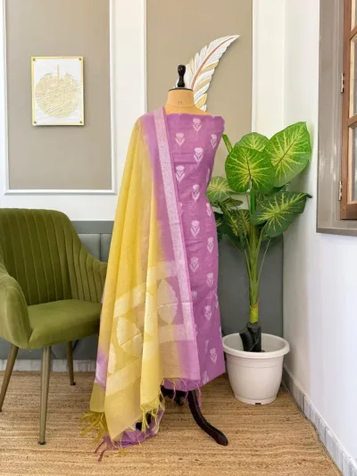 Floral Print Linen Kurta - Powder Blue